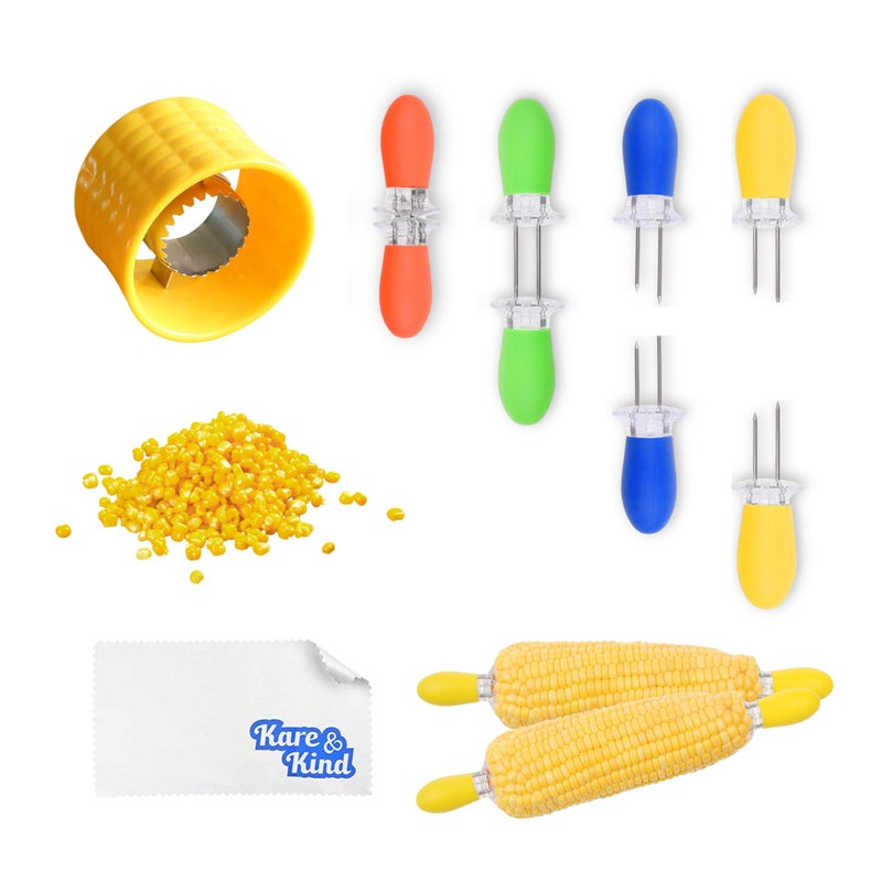 Kare Kind 8x Corn Holders, Stainless Steel Corn Cob Holders Corn on The Cob Holders Skewers, 1x Corn Cob Stripper, Corn Peeler for Corn on the Cob, Corn on the Cob Remover, Corn Skewers Kitchen Gadgets - Image 2
